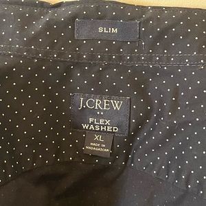 JCrew Navy w White poka dot slim fit button down